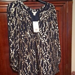 Crown & Ivy Size XL, Navy and Gold Blouse